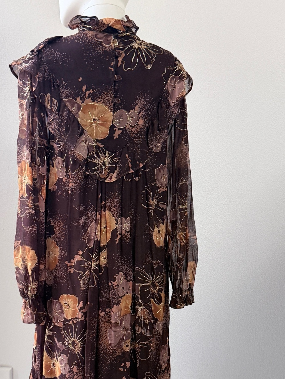 Brown Floral Ruffle Long-Sleeve Maxi Dress - Picture 10 of 14